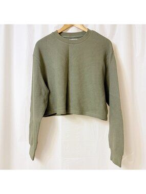 Brunette The Label Waffle Little Sister Shirt in Olive Green S/M